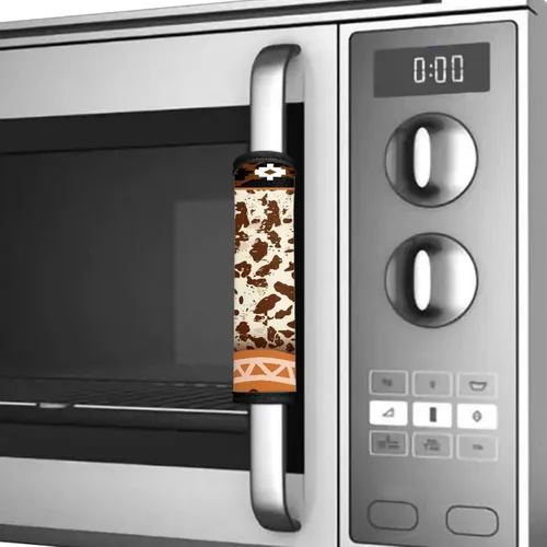 Miniatura 4 de Juego de 4 fundas para manijas de microondas con diseño de rayas de vaca tribal, azteca, decoración de cocina, antideslizantes, a prueba