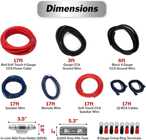 Miniatura 3 de InstallGear Kit de cableado de amplificador dual calibre 4 - Kit de instalación de amplificador True Spec con cable de tacto suave - Kits de cable