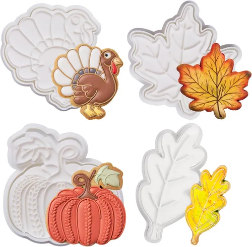 Miniatura 29 de Cortadores de galletas de otoño de Acción de Gracias, formas de bellotas y hojas con sellos de émbolo, accesorios de horneado de ácido poliláctico