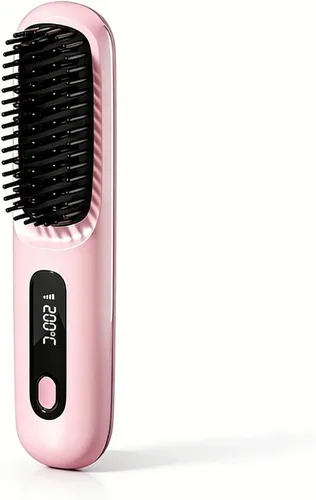 Miniatura 9 de Peine alisador de pelo inalámbrico, alisador y rizador de pelo de cerámica iónica portátil con pantalla LCD, plancha plana inalámbrica de 3 niveles