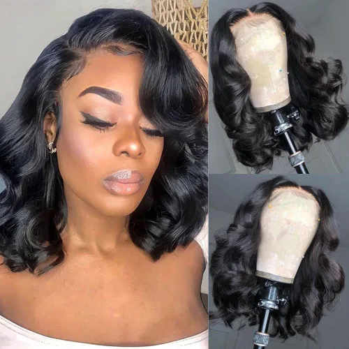 Miniatura 16 de Peluca de Bob rizada de 8 pulgadas de cabello humano 13x4 con encaje frontal, pelucas de cabello humano con densidad 200, sin pegamento