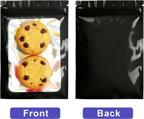 Miniatura 2 de 300 bolsas holográficas de Mylar a granel, bolsas resellables a prueba de olores con ventana transparente, bolsa de aluminio para pequeñas empresas
