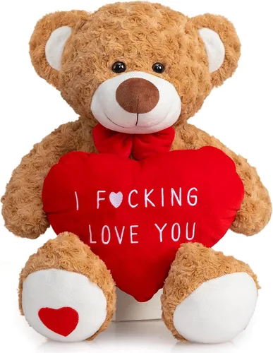 Miniatura 9 de HollyHOME Oso de peluche de San Valentín de 24 pulgadas con corazón rojo, regalo de San Valentín para ella, novia, novio, amante, color marrón
