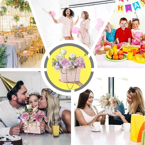 Miniatura 7 de Caja de regalo de papel de flores, bolsas de ramo de flores con caja de regalo de cadena de metal, cajas de flores para arreglos, cajas de flores