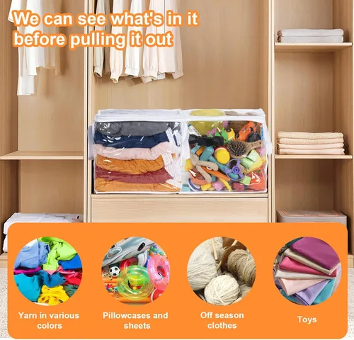 Miniatura 4 de 12 organizadores de plástico transparente de 12 x 12 x 12 pulgadas, bolsas de almacenamiento con cremallera y asas reforzadas para ropa, suministros