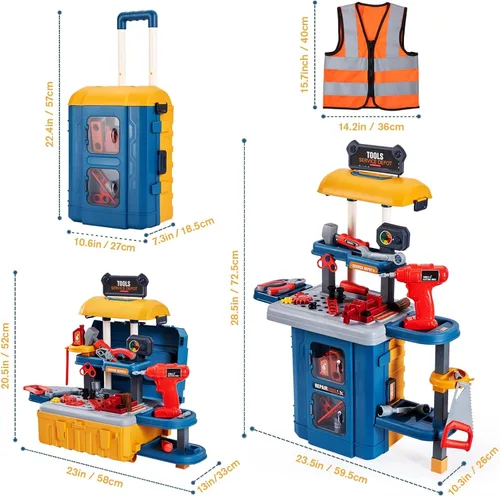 Miniatura 7 de Banco de herramientas para niños con juego de herramientas para niños, banco de herramientas para niños de tres modos con juego de taladro Juego