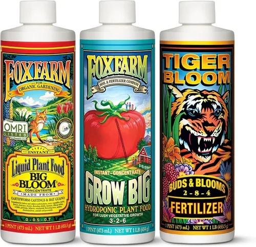 FoxFarm Hydro Liquid Trio Pack – Big Bloom, Grow Big Hydroponic, Tiger Bloom Fertilizantes para crecimiento de plantas, desarrollo de brotes y