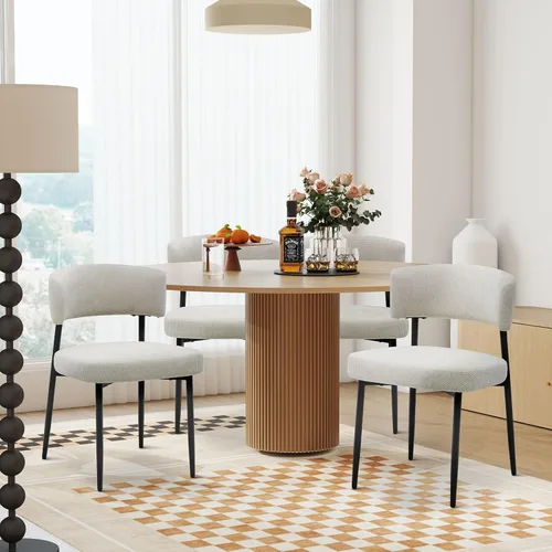 DUMOS Juego de 4 sillas de comedor, sillas modernas de mediados de siglo, respaldo curvado tapizado, sillas de cocina con patas de metal negro, beige