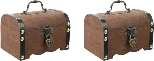 IMIKEYA Alcancía para niños: 2 piezas de caja de tesoro vintage de madera, cofre del tesoro de madera, caja de madera rústica pequeña decorativa