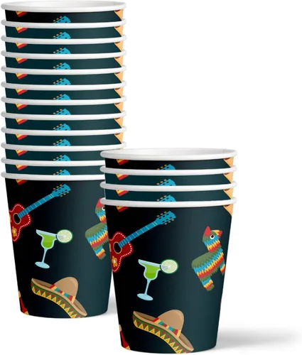 Miniatura 3 de Suministros de fiesta temática mexicana - Juego de platos de tacos con servilletas y tazas Kit para 16