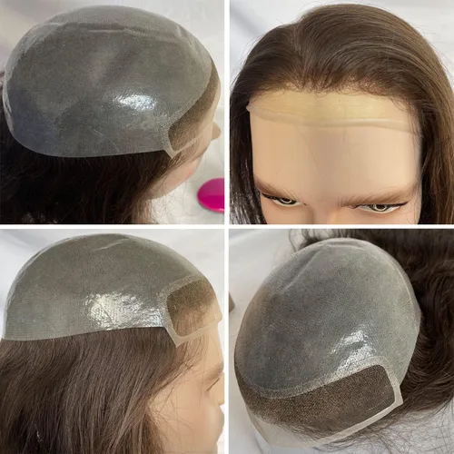 Miniatura 5 de Voloria Sistema de reemplazo de cabello tipo tupé de 12 pulgadas de largo para hombre, encaje suizo frontal, línea capilar natural, pelo de piel