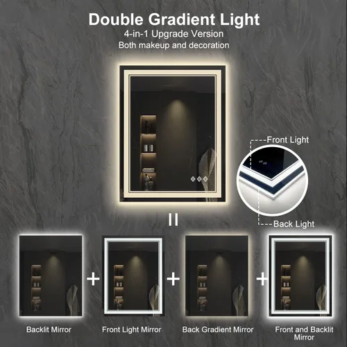 Miniatura 4 de LED Bathroom Mirror, 24x32 Inch Gradient Front and Backlit Vanity Mirror with Lights, 3 Colors Dimmable CRI>90 Double Lights, IP54 Enhanced