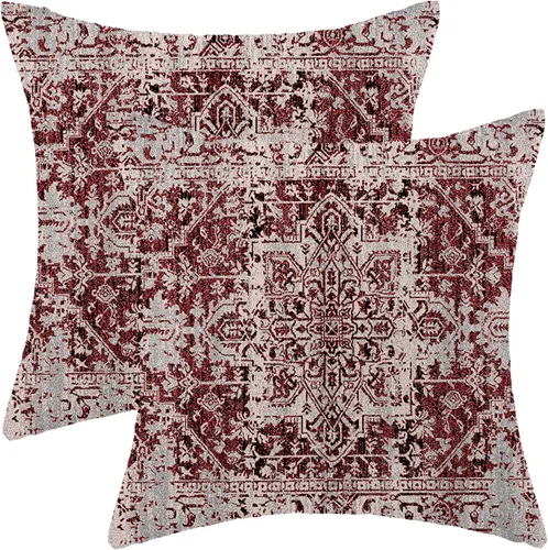 Miniatura 9 de Juego de 2 fundas de almohada bohemias de 16 x 16 pulgadas a rayas azules y grises, fundas decorativas rústicas abstractas de lino retro a rayas