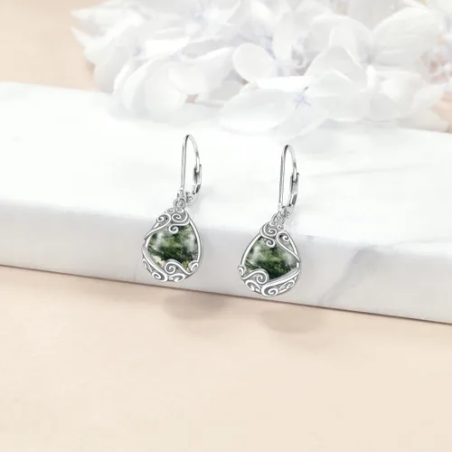 Miniatura 86 de Aretes colgantes con forma de lágrima de filigrana de piedra lunar de plata de ley 925 con cierre de palanca para mujer, regalos de joyería