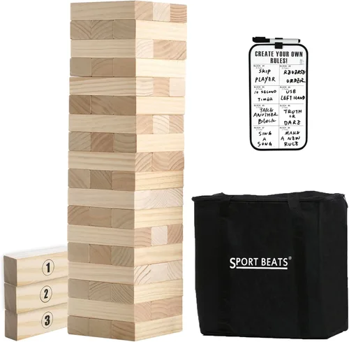 Miniatura 8 de Outdoor Games - Juego de apilamiento de torre de madera grande – 54 bloques de pino de alta calidad que se apilan hasta 4 pies con tablero de reglas