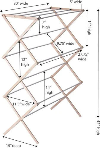 Miniatura 2 de Household Essentials 5001 Tendedero plegable y colapsable de madera para ropa de lavandería Preensamblado Natural/Abedul blanco