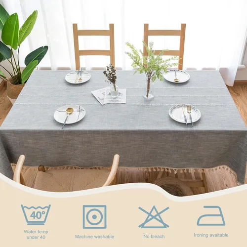 Miniatura 7 de Pahajim Mantel Rectangular a Rayas con Borlas, Mantel Grueso de Lino y Algodón para Picnic al Aire Libre, Comedor y Decoración de Cocina de Fiestas