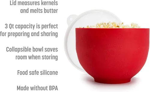 Miniatura 5 de Goodful Palomitero de Silicona, Palomitero Plegable para Microondas con Aire Caliente, Tazón Hecho sin BPA, Rojo
