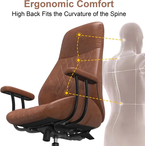 Miniatura 4 de Silla de oficina, silla ergonómica para computadora, silla de escritorio de cuero con soporte lumbar y ruedas de goma, silla ejecutiva de mediados