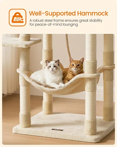 Miniatura 6 de Feandrea - Árbol para gatos, torre para gatos de 55.8 pulgadas, condominio de felpa de varios niveles con 11 postes rascadores, 2 perchas, hamaca