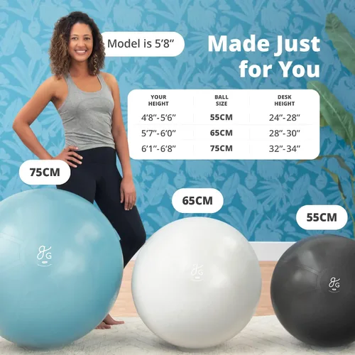 Miniatura 3 de Greater Goods Pelota de yoga anti-estallido para pilates, estabilidad, embarazo y entrenamientos, incluye bomba, en varios tamaños y colores Gris