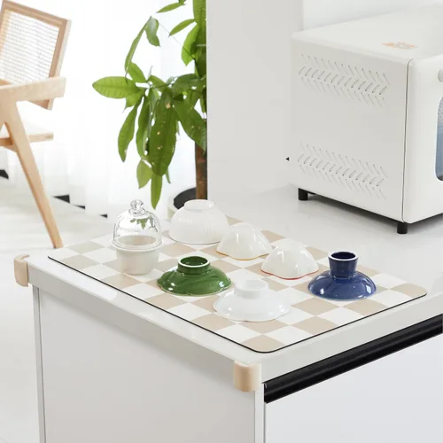 Miniatura 3 de Ohocut Tapete de secado de platos a cuadros para encimera de cocina, accesorios de estación de cafetería, estética, retro, moderna, absorbente