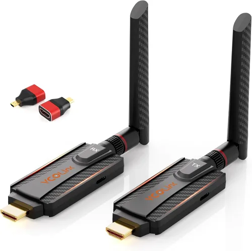 Transmisor y receptor HDMI inalámbrico, kit extensor de 1 a 2, 656 pies de largo alcance, estable 1080P, 5 GHz 0.05 s con botón de privacidad, Plug