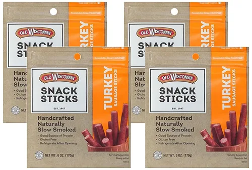 Miniatura 7 de Old Wisconsin Turquía Salchicha Skets Sticks, Fumado naturalmente, Listo para comer, Proteína Alta, Carb baja, Ceketo, Sin gluten, Paquete de 6