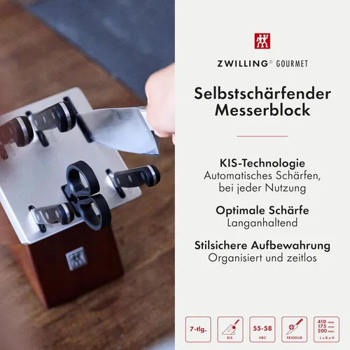 Miniatura 2 de Zwilling 36133-000-0 Juego de bloques de cuchillos autoafilables de 7 piezas, bloque de madera, cuchillo y tijeras de acero inoxidable especial