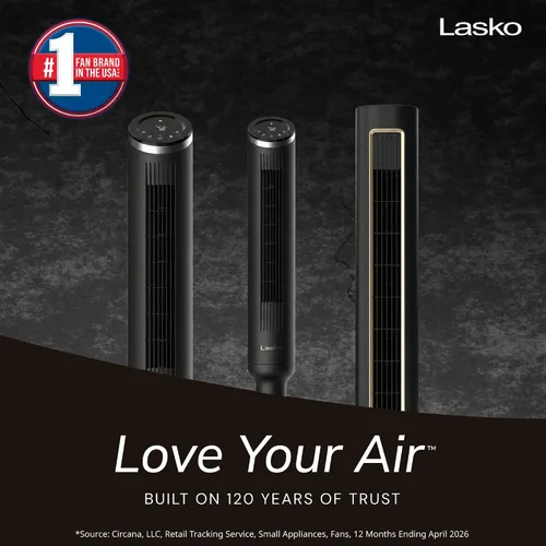 Miniatura 2 de Lasko RST200 - Ventiladores de torre Apex oscilantes silenciosos de 42" - flujo de aire de 29 pies/s, 28 dB, oscilación de 90°, temporizador de 12H
