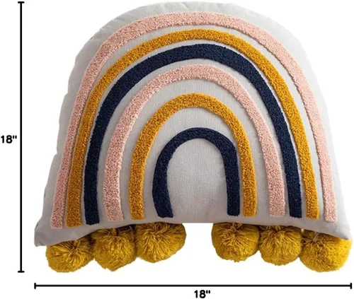 Miniatura 6 de vctops Cojín decorativo de algodón con borlas y estilo bohemio arco iris con relleno de almohada para sofá, cama, sala de estar