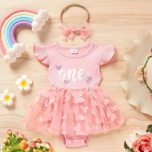Miniatura 35 de GRNSHTS Traje de bebé niña 1er cumpleaños traje acanalado tul mameluco princesa pastel Smash sesión de fotos ropa + diadema
