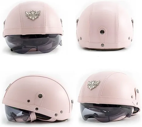 Miniatura 2 de Casco retro de cuero vintage para motocicleta, para hombres y mujeres, adultos, para scooter, bicicleta, crucero, con gafas y lente solar