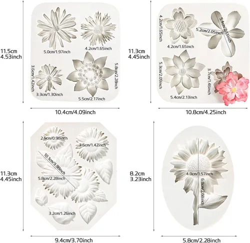 Miniatura 2 de KALAIEN Molde de silicona para fondant de girasol, 4 unidades, para decoración de pasteles, chocolate, caramelo, azúcar, bricolaje, pasta de goma