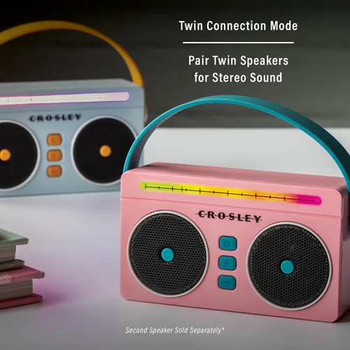 Miniatura 5 de Crosley CR3050A-FG Mini Boombox Altavoz Bluetooth Portátil Retro con Luces LED, Flamingo