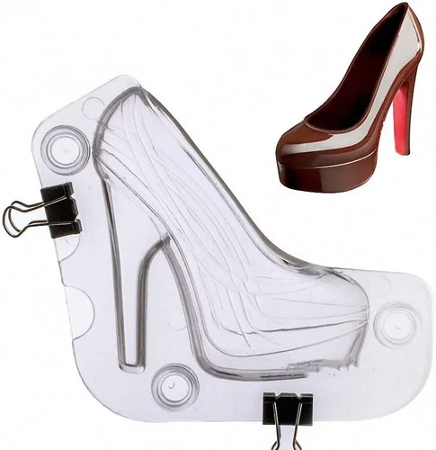 Fewo Molde de chocolate para zapatos de tacón alto de 7.5 x 7.1 pulgadas, tamaño grande con 6 clips, moldes de policarbonato 3D para decoración de