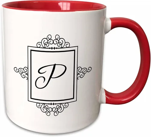 Miniatura 11 de 3dRose 3dRose Letra inicial P personal monograma elegante tipografía en blanco y negro elegante personalizado – Taza negra de dos tonos, 11 onzas