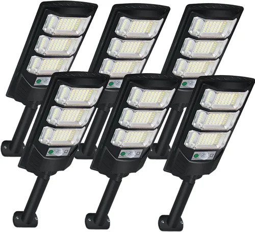 Miniatura 8 de Paquete de 2 luces solares para exteriores, 144 LED de 6500 K del anochecer al amanecer, luz de calle alimentada por energía solar IP65 impermeable