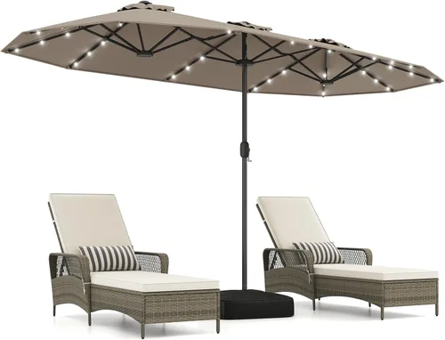 Miniatura 17 de Tangkula Sombrilla solar de doble cara de 13 pies para patio, sombrilla individual extragrande para exteriores con 36 luces LED, parte superior Beige