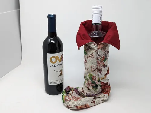 Handmade Wine bottle gift bags/bottle coat - Luxury Tapestry Colorful Shabby Chic Pink Red Floral Wine Bags- Cloth Beautiful Protective Wrap