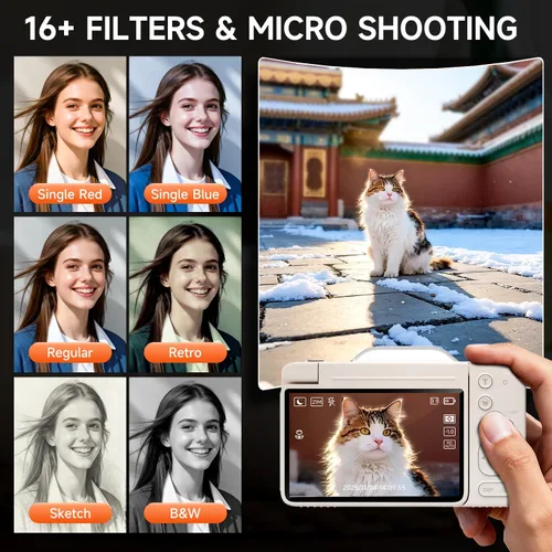 Miniatura 4 de Cámara digital 4K para fotografía, cámara de video de enfoque automático de 64 MP para YouTube con pantalla abatible de 180 de 3 pulgadas, cámara