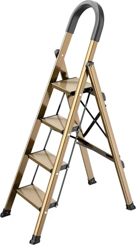 escalera ligera de aluminio de 4 peldaños, taburete plegable con pedal antideslizante y ancho para uso en el hogar y la cocina, ahorro de espacio