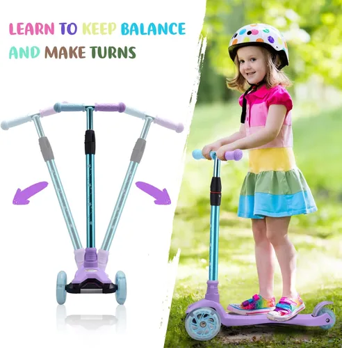 Miniatura 3 de Patinete de 3 ruedas para niños de 6 a 12 años, patinete infantil con ruedas iluminadas, diseño de cubierta resistente y 4 alturas ajustables