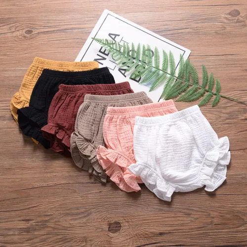 Miniatura 2 de Conjunto de 3 piezas de pantalones cortos para recién nacidos, para bebés, niñas y niños, mezcla de lino y algodón, lindos pantalones cortos
