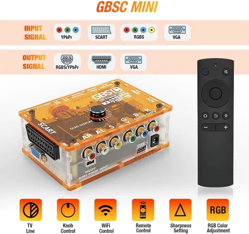 TicKnot ODV-GBS-C - Mini convertidor de video RGBS Scart/YPbPr a HDMI y VGA Upscaler para consola de juegos retro PS2/N64/Dreamcast/Saturno con cero