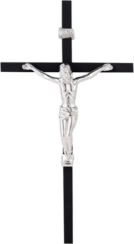Miniatura 6 de VINETEN Crucifijo - Cruz de pared Cruces católicas delgadas de metal negro Decoración de pared de crucifijo para tu hogar, 8 pulgadas