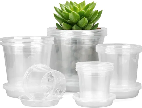 Miniatura 8 de FUIJOL Macetas transparentes de 4 pulgadas para plantas con platillos, paquete de 15, macetas de plástico con agujeros de drenaje, paquete variado