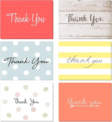Oaklyn Paquete de 48 tarjetas de agradecimiento con sobres de 4 x 5.25 pulgadas para bodas, baby shower, fiestas de cumpleaños, negocios y tarjetas