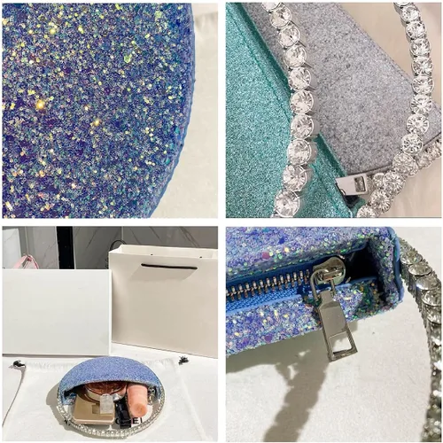 Miniatura 6 de Anopo Mini corazón forma redonda Rhinestone embrague bolso bolso marco diamante brillo lentejuelas brillantes bolso de noche boda fiesta