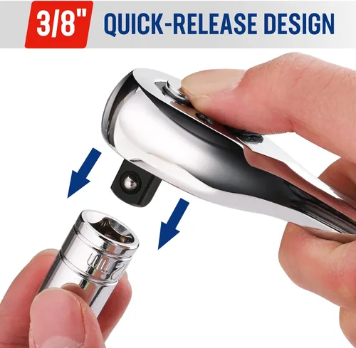 Miniatura 4 de WORKPRO Llave de trinquete de 3/8 pulgadas, trinquete reversible de 72 dientes, mango de trinquete de liberación rápida de 3/8 pulgadas, cabeza